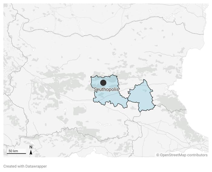 Karte der Region um Seuthopolis zwischen Jambol und Stara Sagora